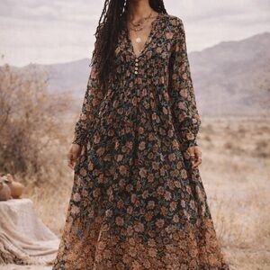 Free People See Through It Floral Long Sleeve Sheet Maxi Dress